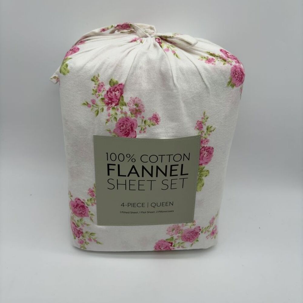 Home Collection Rose Bunch 4Pc Pink Flannel Sheet Set